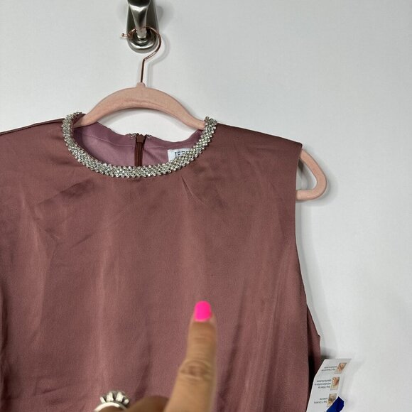 NWT Mac Duggal Rhinestone Neckline Draped Mini Dress Mauve 10 #9841 - Picture 4 of 13